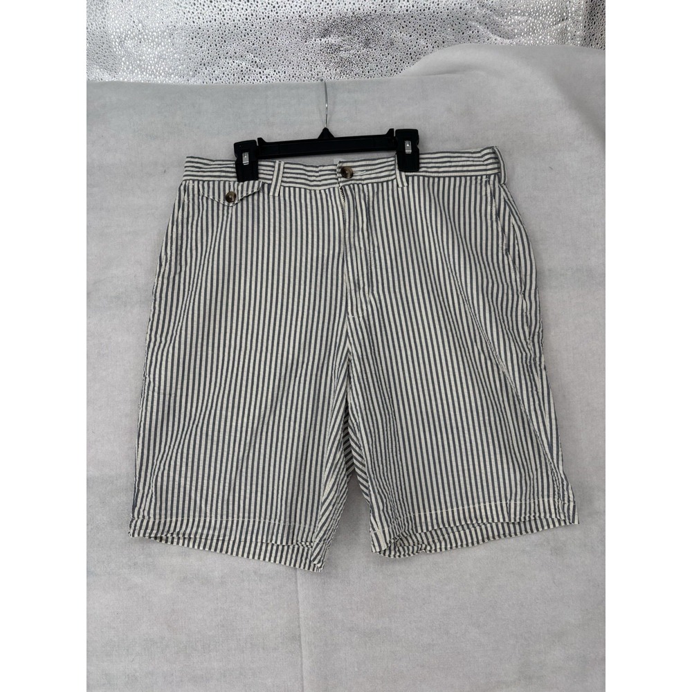 Lands End Seersucker Shorts Blue White Cotton Size 34x8 Beach Casual Preppy